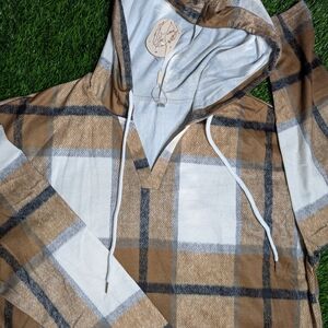 Plaid Hooded Top with Drawstrings